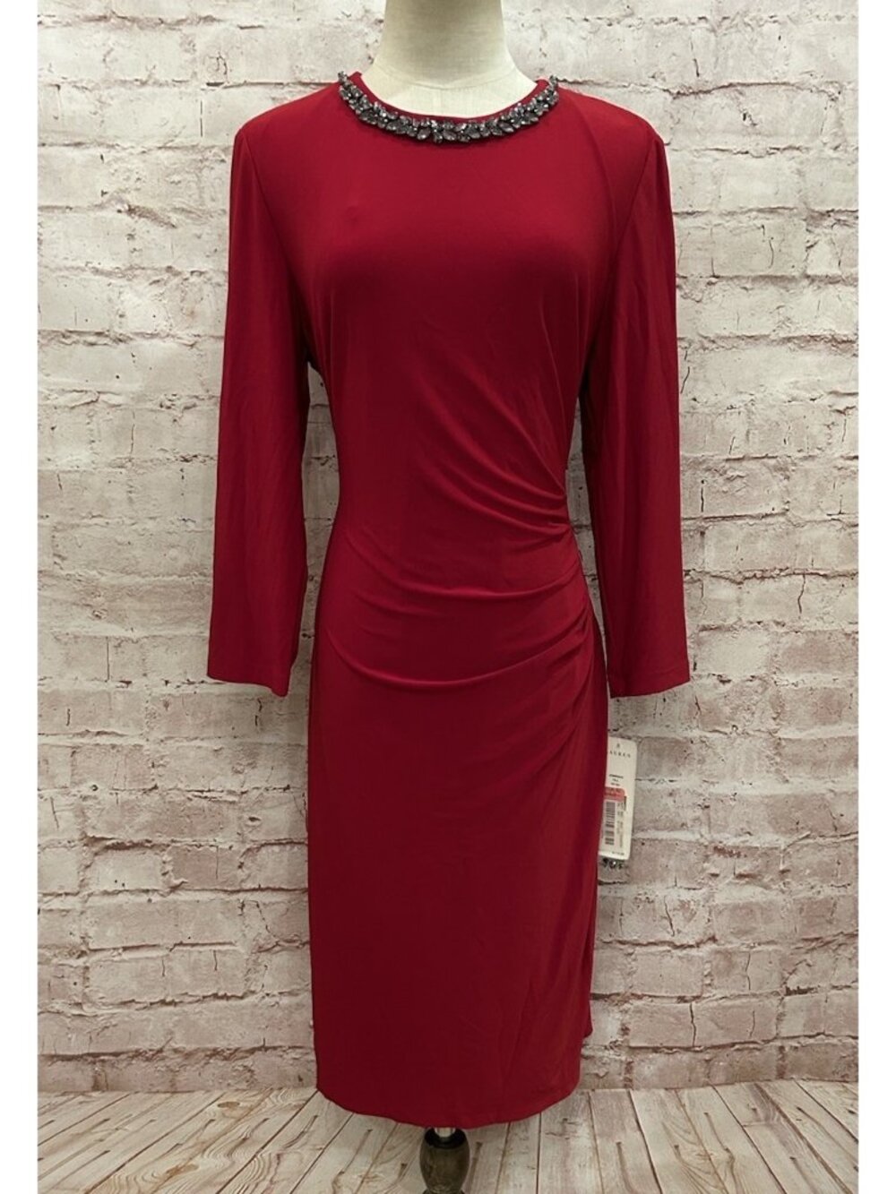 LAUREN RALPH LAUREN Sheath Dress 12 Jewel Neckline Red Evening NEW Special